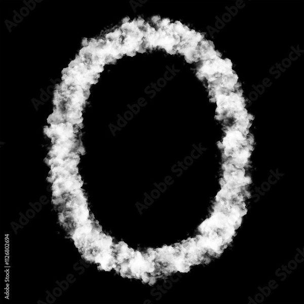 Fototapeta The letter "O" of the English alphabet made by Sky or Cloud effect, White color, Fog or smoke isolated on black background,  Mist or smog Special effect, Illustration design, Alphabet A-Z