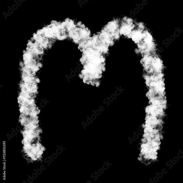 Fototapeta The letter "M" of the English alphabet made by Sky or Cloud effect, White color, Fog or smoke isolated on black background,  Mist or smog Special effect, Illustration design, Alphabet A-Z