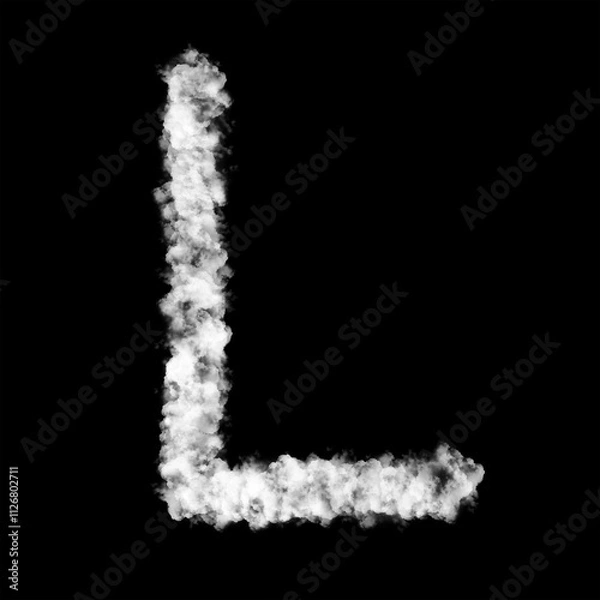 Fototapeta The letter "L" of the English alphabet made by Sky or Cloud effect, White color, Fog or smoke isolated on black background,  Mist or smog Special effect, Illustration design, Alphabet A-Z