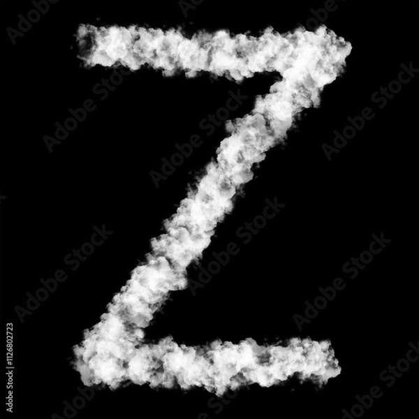 Fototapeta The letter "Z" of the English alphabet made by Sky or Cloud effect, White color, Fog or smoke isolated on black background,  Mist or smog Special effect, Illustration design, Alphabet A-Z
