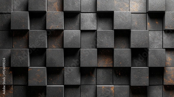 Fototapeta Abstract geometric pattern with dark black and anthracite gray tones, showcasing symmetry and texture. The design evokes mystery, sophistication, and modernity, ideal for creative projects