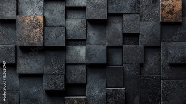 Fototapeta Abstract geometric pattern with dark black and anthracite gray tones, showcasing symmetry and texture. The design evokes mystery, sophistication, and modernity, ideal for creative projects