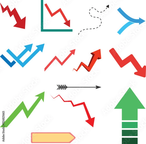 Fototapeta A dynamic collection of arrows and charts in vibrant colors, ideal for infographics and data presentation