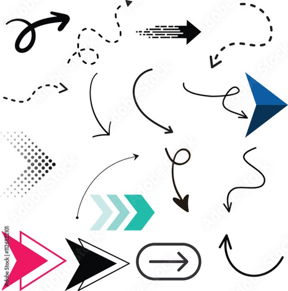 Fototapeta A dynamic collection of arrows and charts in vibrant colors, ideal for infographics and data presentation