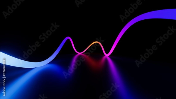 Obraz 3d render of a vibrant, abstract representation of light waves in various neon colors against a dark background. Synthwave style music equalizer. Visualization of fluctuations