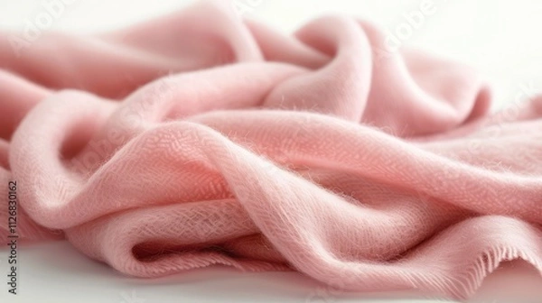 Obraz A luxurious, soft pink cashmere stole with a delicate, subtle sheen, isolated on a white background 