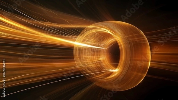 Fototapeta Abstract magnetic field visualization with glowing lines and arrows representing the flow of magnetic force around a central object in a dark, empty space.