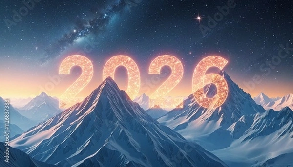Fototapeta New Year: Mountain peaks with sparkling stars in a vibrant Setting