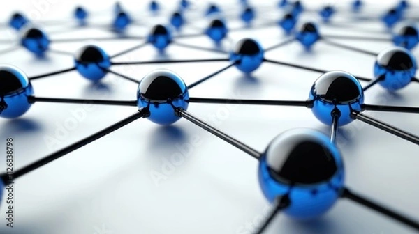 Fototapeta A close-up view of interconnected blue and black spheres representing a molecular structure.