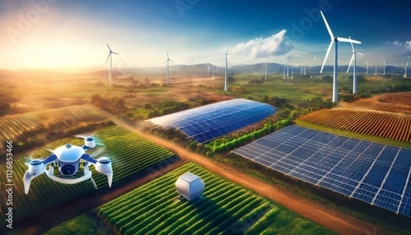 Fototapeta Farms are integrated with advanced technology everywhere.  