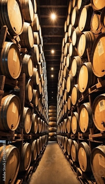Obraz wine barrels in a warehouse