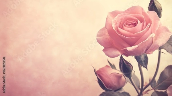 Fototapeta Delicate Pink Rose Budding In Soft Light