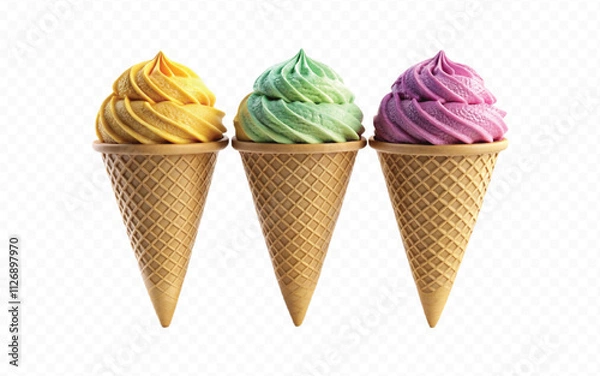 Fototapeta abstract 3d Triple scoop ice cream cone png design 