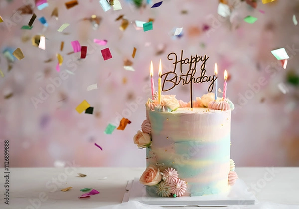 Fototapeta 생일 축하 파티 케잌 이미지 생일케이크 버스데이 텍스트 생일 이벤트 케이크