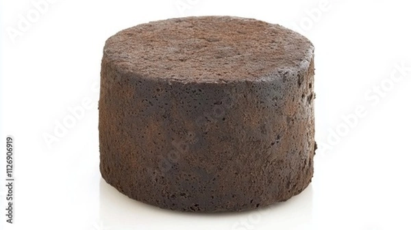 Obraz Dark Round Cake with Rough Texture on White Background for Culinary Use
