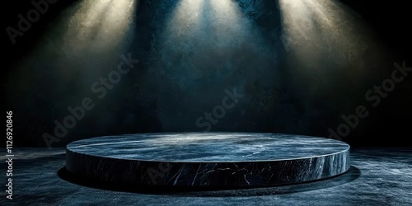 Fototapeta Large black stone platform with a spotlight on it