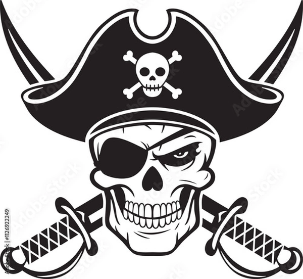 Fototapeta Pirate Skull silhouette isolated on a white background.