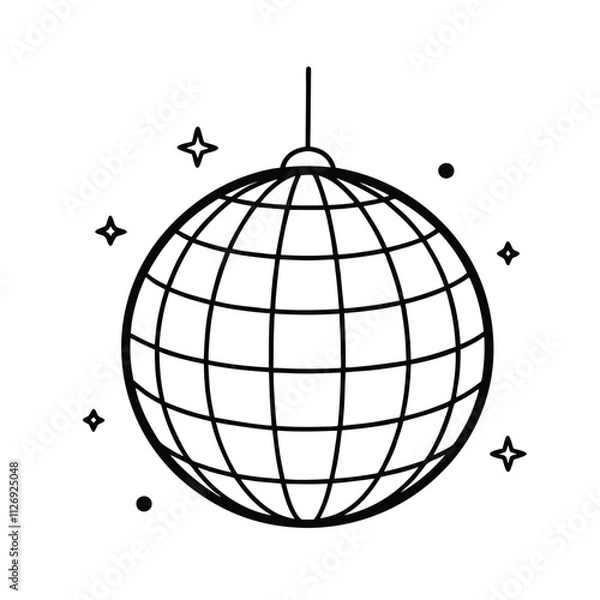 Obraz globe with disco ball in sign line art icon vector silhouette illustration for photo overlays, t-shirt print, and flyer poster design