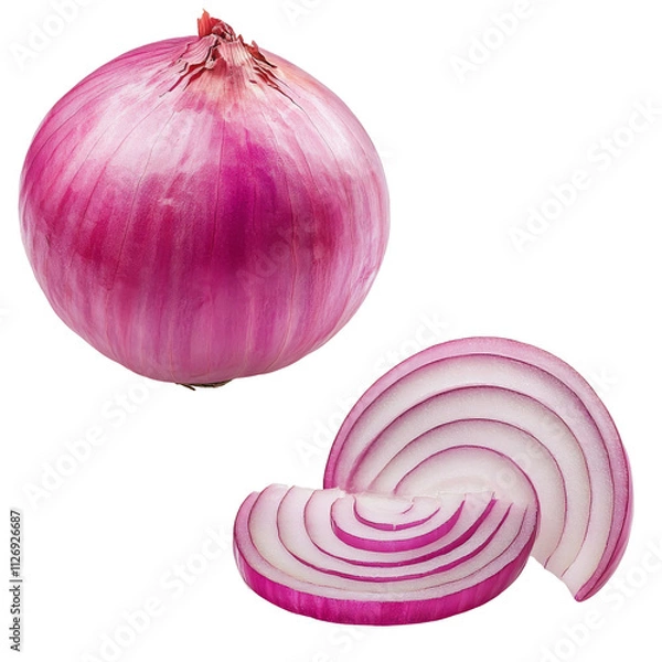 Fototapeta Explore the Beautiful Layers of a Whole and Sliced Red Onion Delight