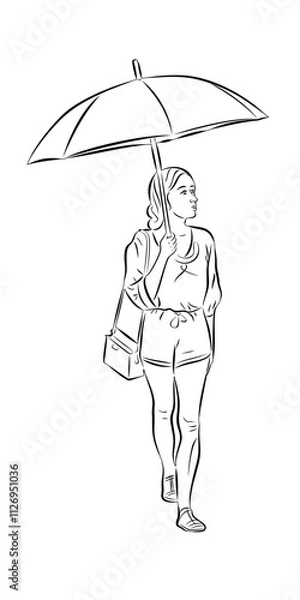 Fototapeta illustration of a shopping woman with a umbrela , vector    
