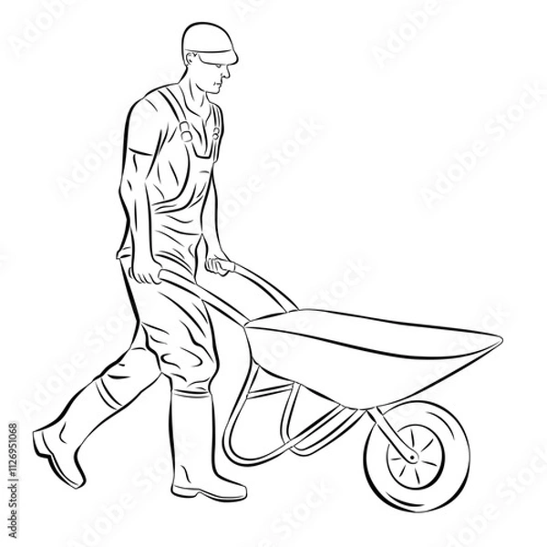 Fototapeta illustration of a worker construction handcart , vector 