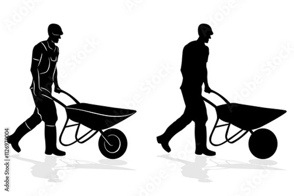 Fototapeta silhouette of a worker construction handcart , vector  draving