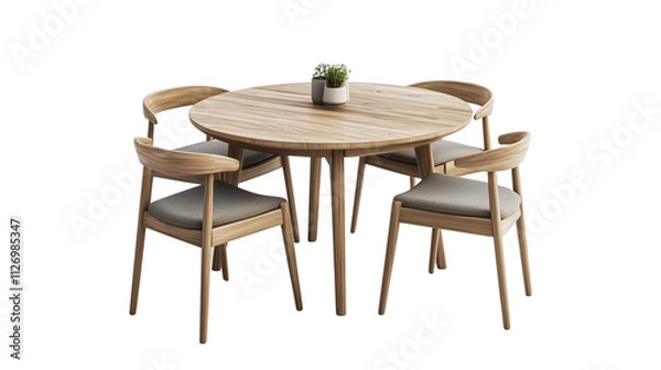 Fototapeta a round dining table with chairs isolated on a transparent background