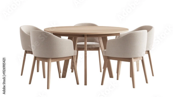 Fototapeta a round dining table with chairs isolated on a transparent background