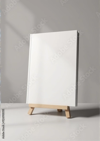 Fototapeta Professional studio book mockup on stand with a sleek hardcover, highlighted by ambient light and set against a clean background.