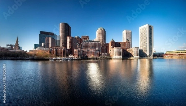 Fototapeta symmetrical boston waterfront view from mit and harvard riverside