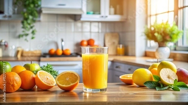 Obraz A citrus glass of juice on a kitchen counter