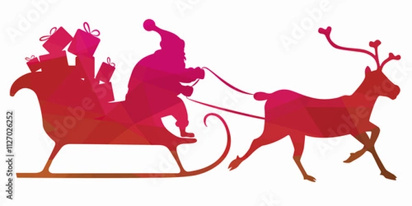 Fototapeta illustration of Santa sleigh and reindeer , vector drawing