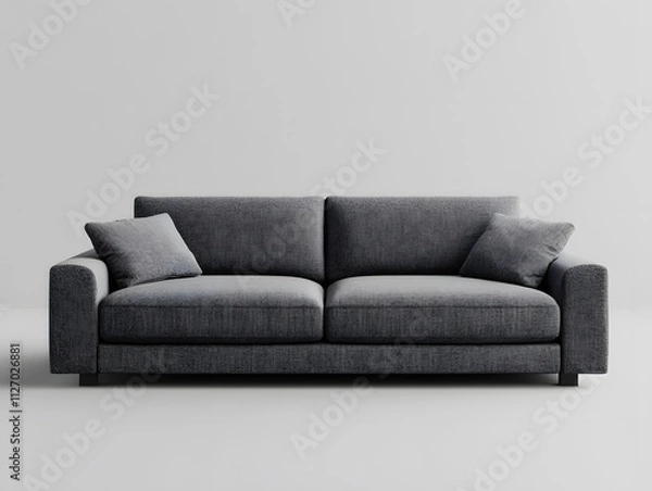 Obraz Gray soft comfortable sofa on a gray background. Neural network AI generated art