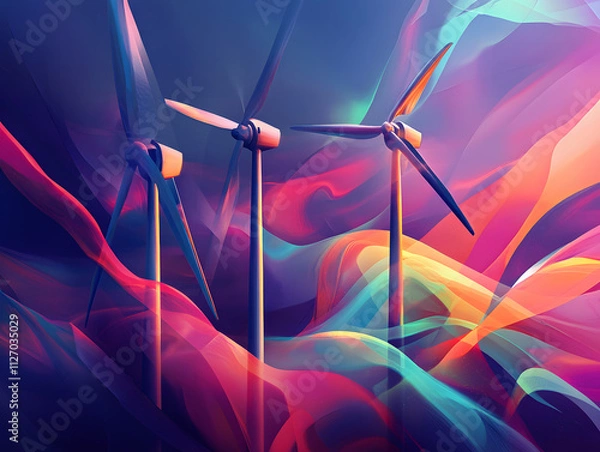 Obraz Wind generators, green energy and energy saving. Neural network AI generated art