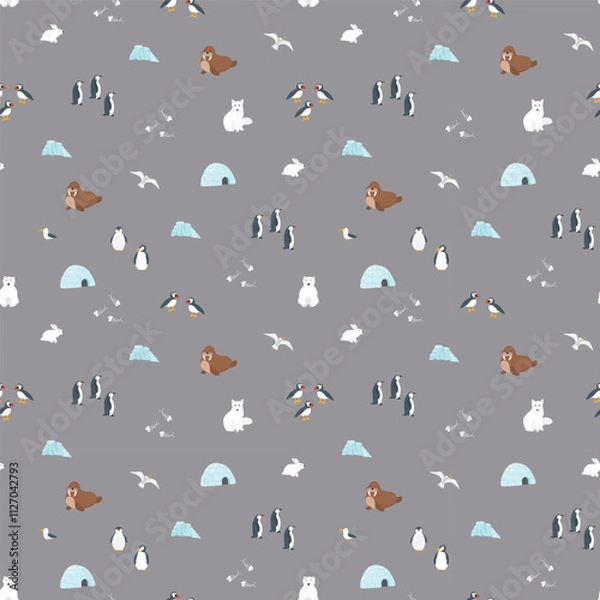 Obraz Polar animals seamless pattern. Cute Cartoon arctic animals background. Vector Illustration.