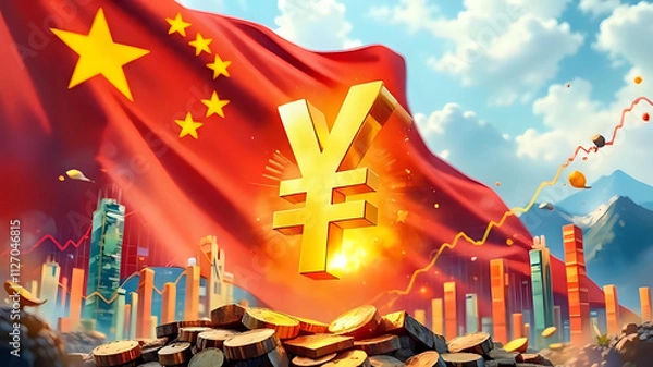 Fototapeta A Powerful Visual of China's Economic Growth and Global Financial Influence. Ai Generated