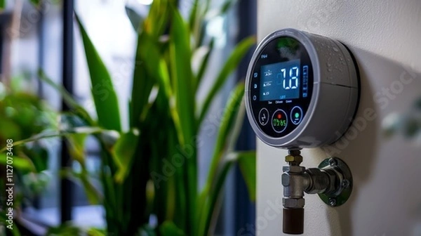 Fototapeta Innovative smart water meter with digital display for enhanced indoor water management in modern homes
