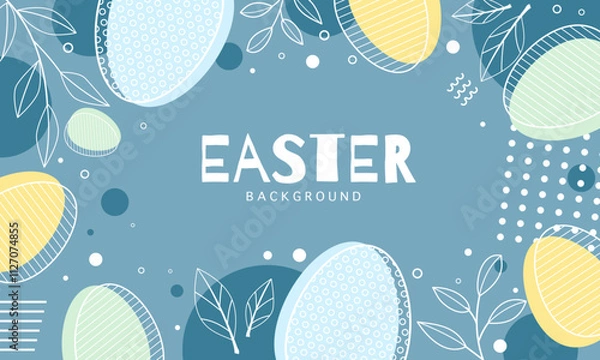 Fototapeta Happy Easter banner. Trendy Easter design with typography, eggs in pastel colors. Modern minimal style. Horizontal poster, greeting card, header for website.