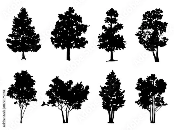 Fototapeta collection isolated tree Symbol silhouette style on white background. Can be used for your work.