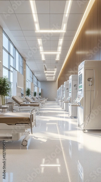 Fototapeta Sterile and modern dialysis center with advanced dialysis machines and comfortable patient areas
