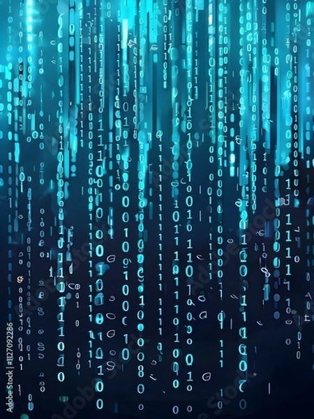 Fototapeta abstract animation of binary code cascading down like digital rain, representing data insights in monochromatic hues