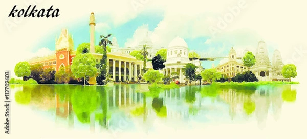Fototapeta CALCUTTA vector panoramic water color illustration