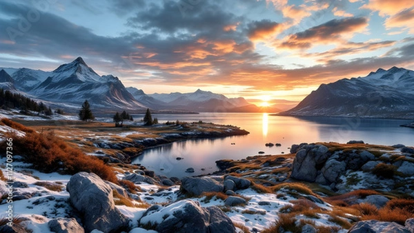 Fototapeta Beautiful view on nordic Scandinavian landscape