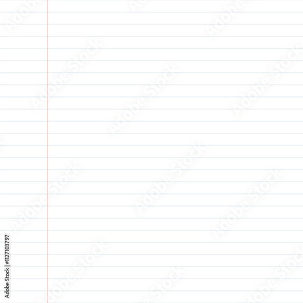 Fototapeta Horizontal lines with red vertical line school notebook paper seamless pattern