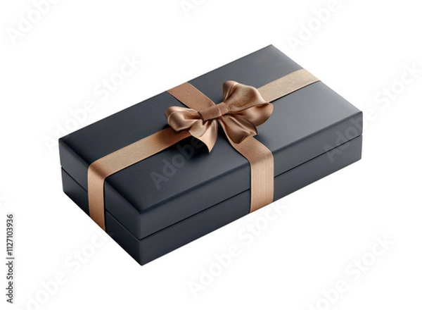 Fototapeta Sleek Black Gift Box with Elegant Bronze Ribbon Bow