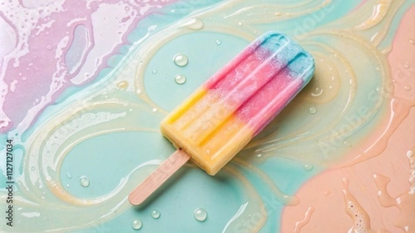 Fototapeta A Tri-Color Popsicle Melts Into a Summery Abstract Landscape of Shimmering Hues