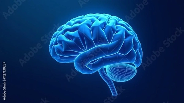Fototapeta Holographic human glowing brain is rotating. Concept about artificial intelligence, deep learning and modern cyber technologies