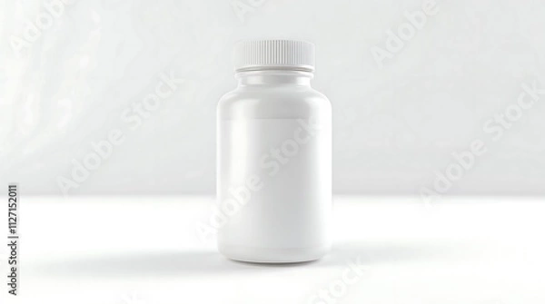Obraz Blank White Pill Bottle Mockup Product Packaging Design for Medicine Supplements