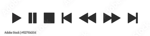 Obraz Stop, play, pause, rewind, fast forward icon. Media player button icons set. Music or video player control buttons. UI template. Vector illustration