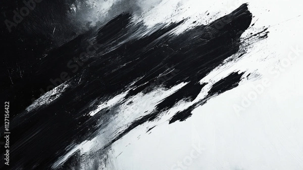 Fototapeta Black and white abstract with jagged, overlapping strokes creating tension